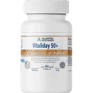 VITALIDAY 50 + CÁLCIO Á BASE DE ALGA LITHOTHAMNIUM 90 CAPSULAS - ALAVITAL