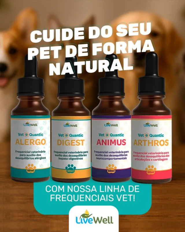Se você é apaixonado por animais, sabe o quanto é importante oferecer a eles um cuidado que vai além do básico. Nossos bichinhos também sentem estresse, sofrem com intoxicações, alergias, traumas e desequilíbrios emocionais.

A linha Vet da LiveWell foi desenvolvida especialmente para atender essas necessidades, com produtos naturais, frequenciais e seguros para uso em pets.

Nossos frequenciais veterinários auxiliam em: processos de ansiedade e agitação, alergias e quadros de inflamação, fortalecimento da imunidade,
cicatrizações e pós-operatórios, e apoio em quadros de dor, intoxicação e desequilíbrios orgânicos.

Seu pet também merece viver com mais qualidade, saúde e bem-estar. Conheça a linha completa e proporcione ao seu melhor amigo um cuidado amoroso e inteligente! 🐾

#saudenatural #aromaterapia #saudemental #terapiaortomolecular #fitoterapia #saudeintegrativa #medicinaalternativa #medicinanatural #nutrição #florais #homeopatia #terapiaalternativa #terapiaintegrativa #ortomolecular